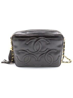 Chanel Triple CC Logo Fringe Chain Shoulder Bag Black Lambskin Gold